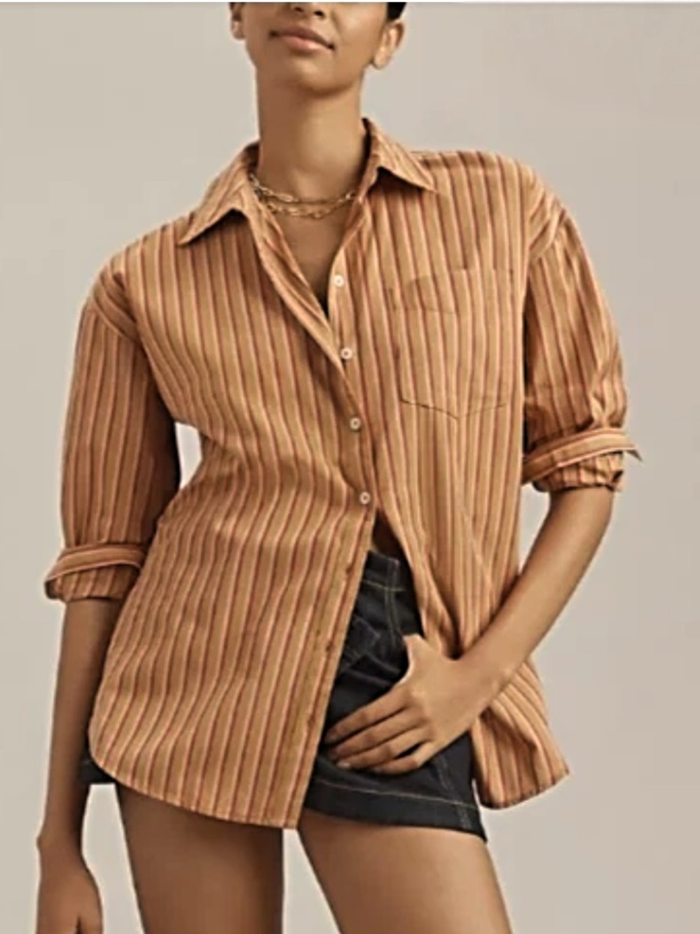 Anthropologie Maeve The Bennet Button-down Shirt Brown Motif Small NWT